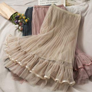 Ruffled-hem Pleated Midi Skirt In 5 Colors