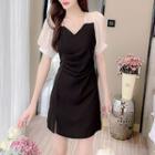 Short-sleeve Two-tone Chiffon A-line Dress