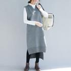 V-neck Sleeveless Midi Knit Dress Gray - One Size