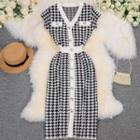 Cap-sleeve Houndsooth Knit Dress