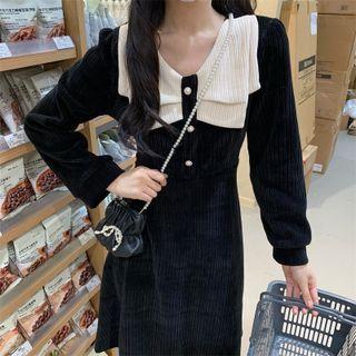 Two-tone Corduroy A-line Dress