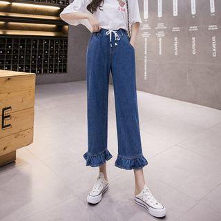 Frill Trim Drawstring Straight Leg Jeans