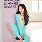Set: Color Block Long-sleeve Bikini + Swim Pants