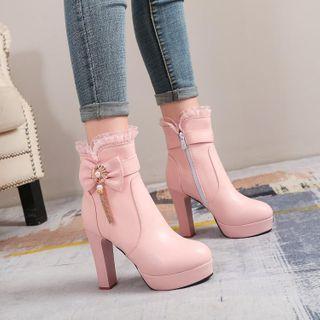 Ribbon Platform Chunky-heel Short Boots
