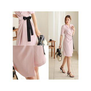 Shirred-trim Tie-waist Wrap Dress