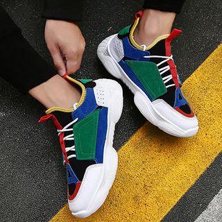 Faux Suede Panel Knit Mesh Sneakers