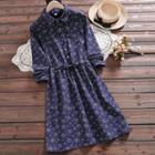 Floral Collared Long-sleeve A-line Dress