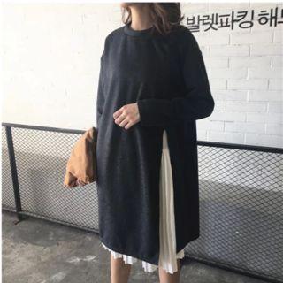 Set: Slit Long-sleeve Sweatshirt + Sleeveless Knit Dress