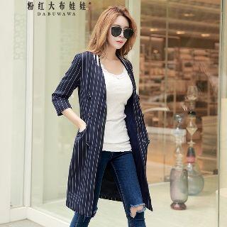 3/4-sleeve Double-breasted Long Jacket