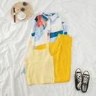 Set: Sleeveless Knit Top + Print Shirt + Wide-leg Pants