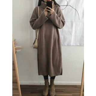 Turtle-neck Midi Fleece Dress