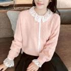 Crew-neck Cable Knit Sweater Pink - One Size