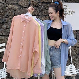 Long-sleeve Sheer Shirt / Cropped Tank Top
