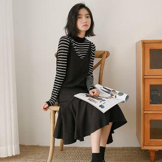 V-neck Spaghetti Strap Dress Black - One Size