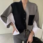 Color Block Panel Knit Top Black & Gray - One Size