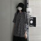 Short-sleeve Leopard Print T-shirt Leopard - Gray & Black - One Size