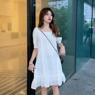 Short Sleeve Square Neck Eyelet Lace A-line Dress