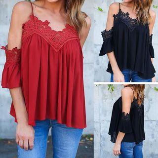 Lace Trim Ruffle Strap Top