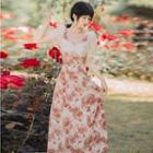 Short-sleeve / Sleeveless Floral Midi Dress