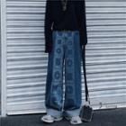 Patterned Wide Leg Jeans