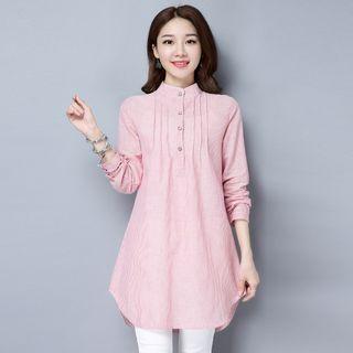 Stand Collar Half Placket Striped Tunic