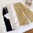 Plain Lace-up High-waist Pants
