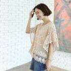 Flutter-sleeve Laced Top Pink - One Size