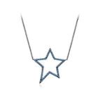 Fashion Simple Hollow Star Necklace With Blue Cubic Zirconia Silver - One Size