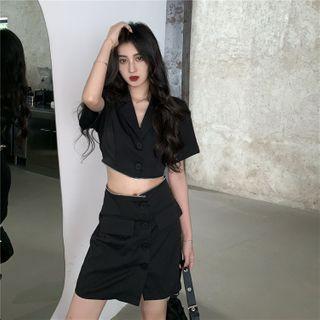 Zip Detail Short-sleeve Mini Collared Dress