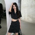 Zip Detail Short-sleeve Mini Collared Dress