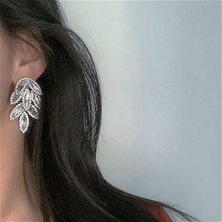 Faux-crystal Leaf Stud Earring