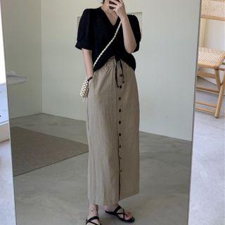 V-neck Short-sleeve Top / Maxi Skirt