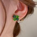Clover Resin Rhinestone Layered Alloy Earring 1 Pair - Silver Needle - Green - One Size