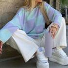 Long Sleeve Plaid Loose-fit Sweater