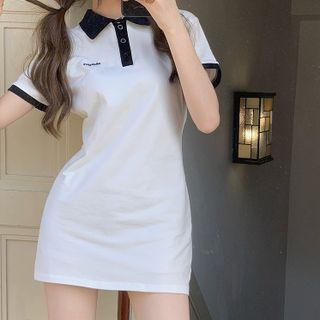 Color-block Lettering Polo Dress