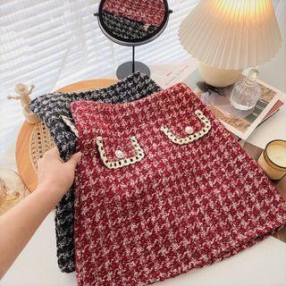 High-waist Mock Pocket Tweed Skirt