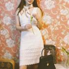 Sleeveless V-neck Pointelle Knit Dress