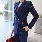 Set: Double-breasted Pinstriped Blazer + Straight-cut Pants