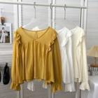 V-neck Bubble Long-sleeve Shirt