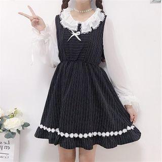 Long-sleeve Collared Chiffon Top White - One Size