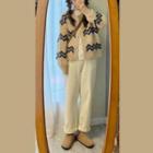 Chevron Cardigan / Straight-leg Pants / Long-sleeve T-shirt / Set