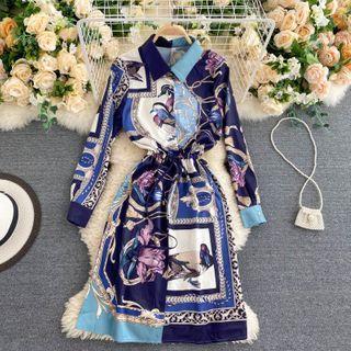 Color Block Print Drawstring Dress