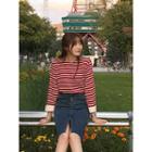 Cuff-sleeve Stripe T-shirt