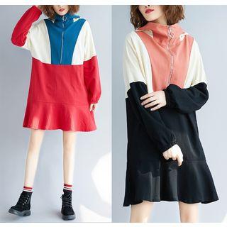 Half-zip Colored Panel Hoodie Dress