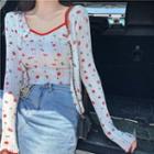 Strawberry Print Knit Cropped Camisole Top / Cardigan