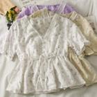 Tie-waist Lace-trim V-neck Blouse In 6 Colors