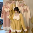 Long-sleeve Ribbon Fleece Sleep Top / Lounge Pants / Sleep Dress / Set