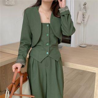 Plain Blazer / Plain Tube Top / High-waist Pants
