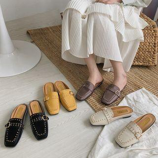 Faux Suede Studded Buckle Mules