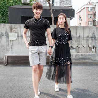 Couple Matching Short-sleeve T-shirt / Shorts / Set: T-shirt Dress + Midi Skirt